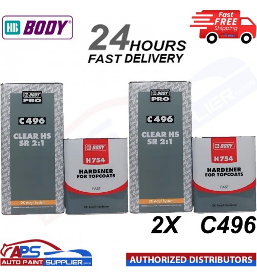 2x HB Body C496 2K Lacquer + Fast Hardener H754 Clear 2:1 Clearcoat - 15 LTR KIt